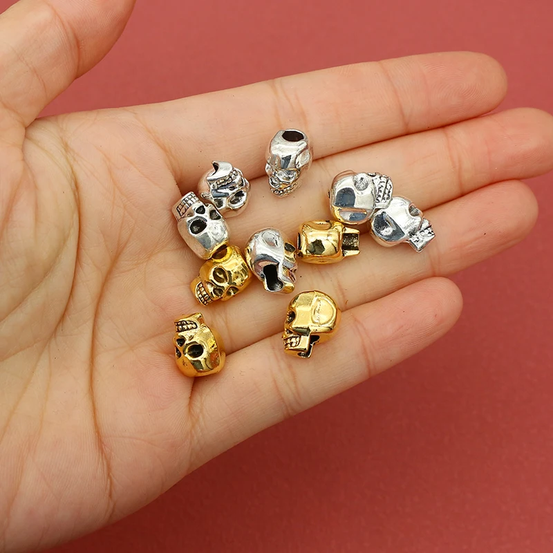 10pcs/lot Punk Skull Zinc Alloy Big Hole Spacer Beads 13x10mm Tibetan Silver Metal Charm Beads Accessories DIY Jewelry Making