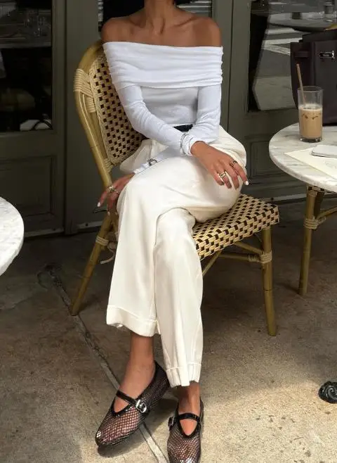 

Spring and Summer Classic French Style Elegant and Fashionable Style Solid Color One Neck Off Shoulder Slim Fit Women's Top