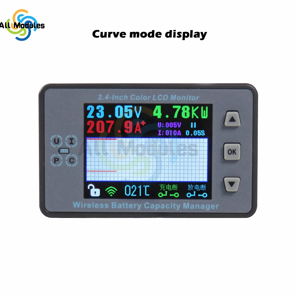 120V 300A 2.4 Inch VAC8810F Wireless Voltage Meter Ammeter Battery Management System Temp Capacity Meter Blueteeth-compatible