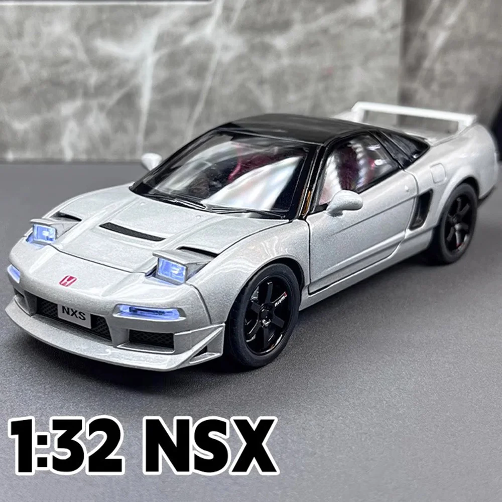 รถโมเดลฮอนด้า NSX สเกล 1:32 ของเล่นรถยนต์โลหะผสมแบบหล่อขึ้นรูป 4 ประตูเปิดได้ พร้อมเสียงและไฟ ยางแบบยาง ของตกแต่ง ของเล่นเด็ก