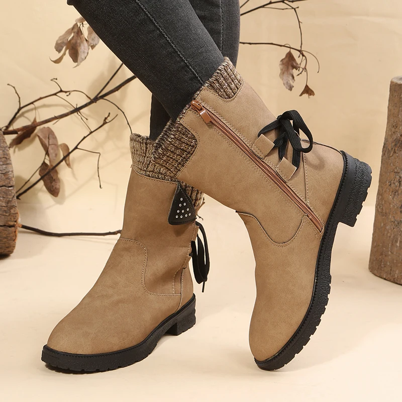 Fall/Winter New Boots Europe and America Plus Size Block Heel Low Barrel Woolen Mouth With Cotton Thickened Women's Boots