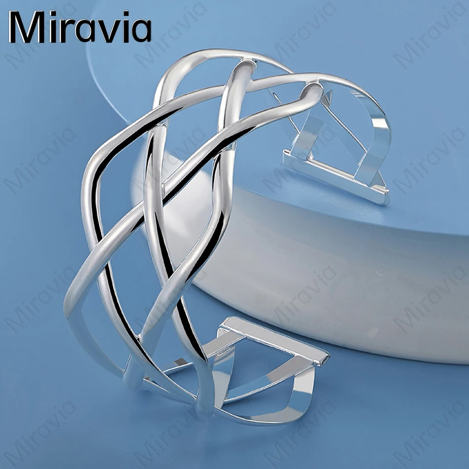 

Miravia 925 Sterling Silver 65mm Mesh Opening Bracelet Noble And Versatile Women'S Birthday Gift Jewelry