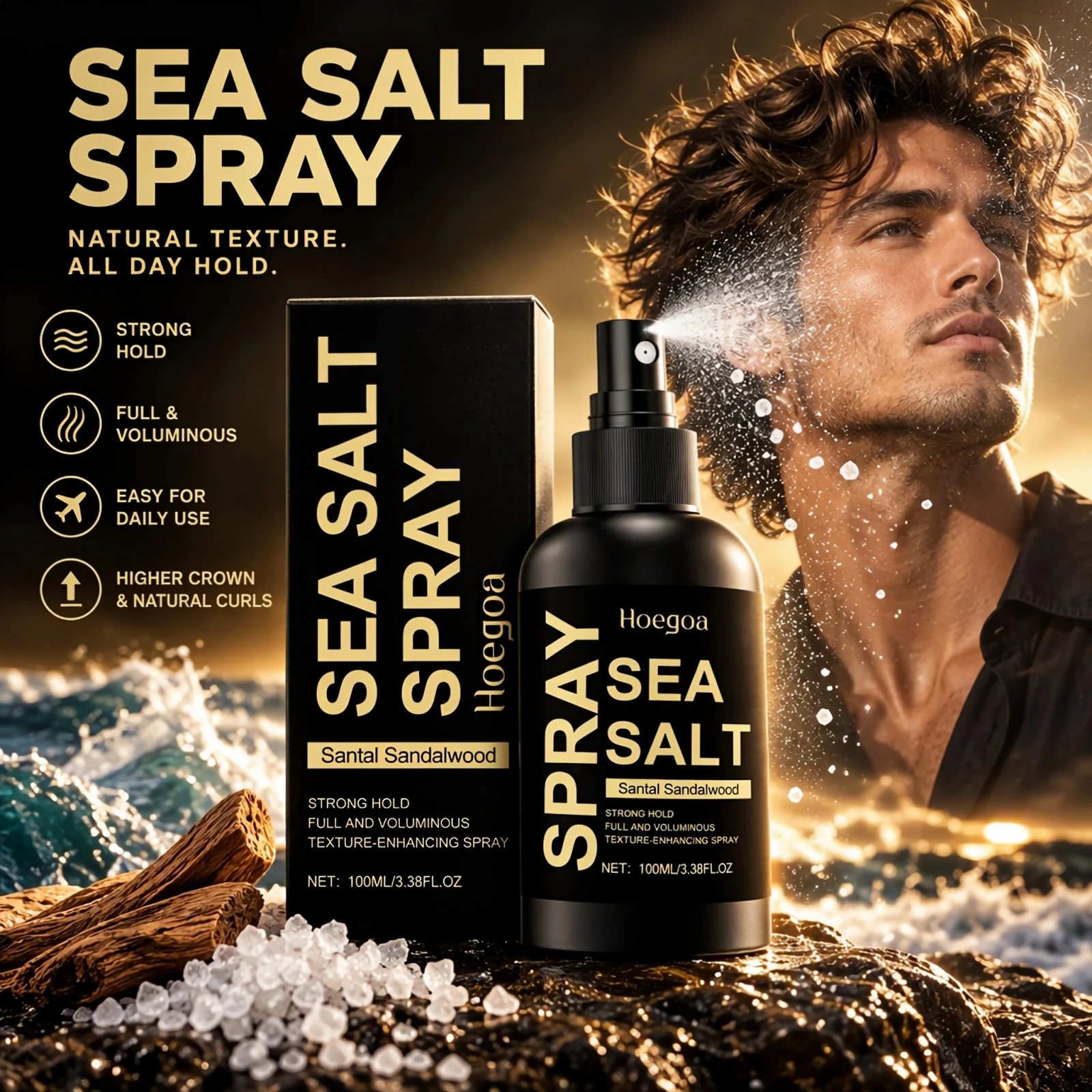 Sea Salt Hair Spray 100ml Long Lasting Hold Natural Look Texture Volumizing for Thickening Fluffy Hairstyle Reduce Breakage