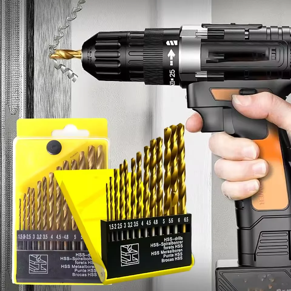 

13/39Pcs 1.5-6.5mm Heavy-Duty Titanium Coated HSS Rotary Twist Drill Bit Set for Metal Wood Plastic Drilling Woodworking