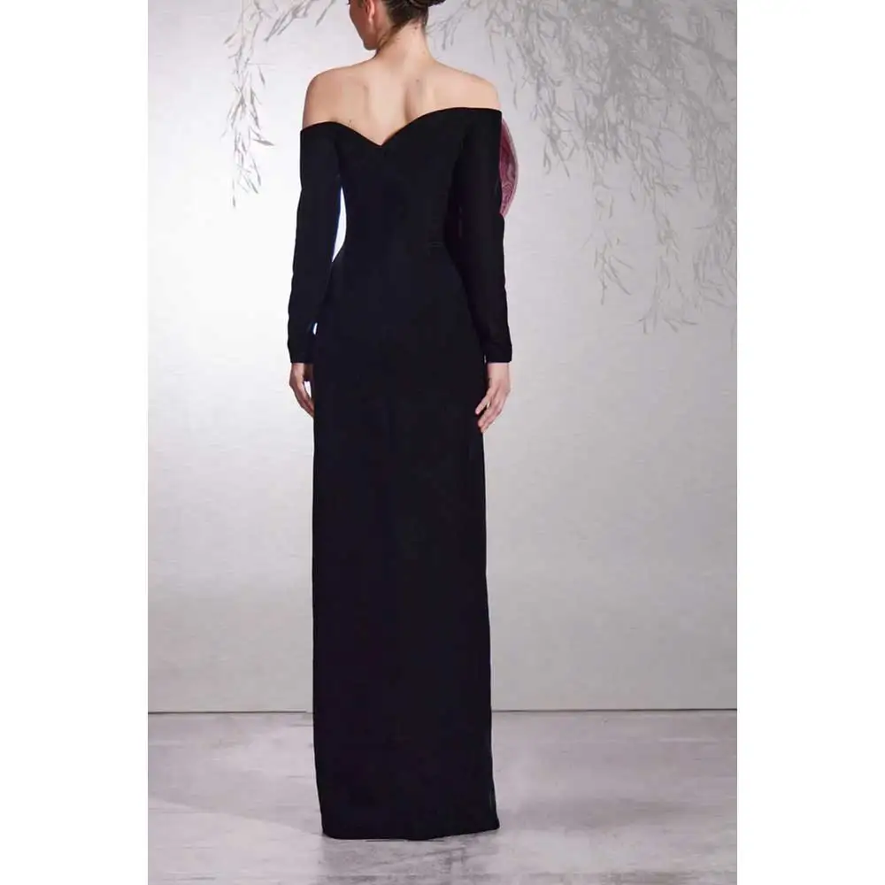 YUMDAI Luxury Black Velvet Evening Dress 2024 Wedding Party High Slit Formal Dress Guest Red Organza Ruffle Bodycon Dress