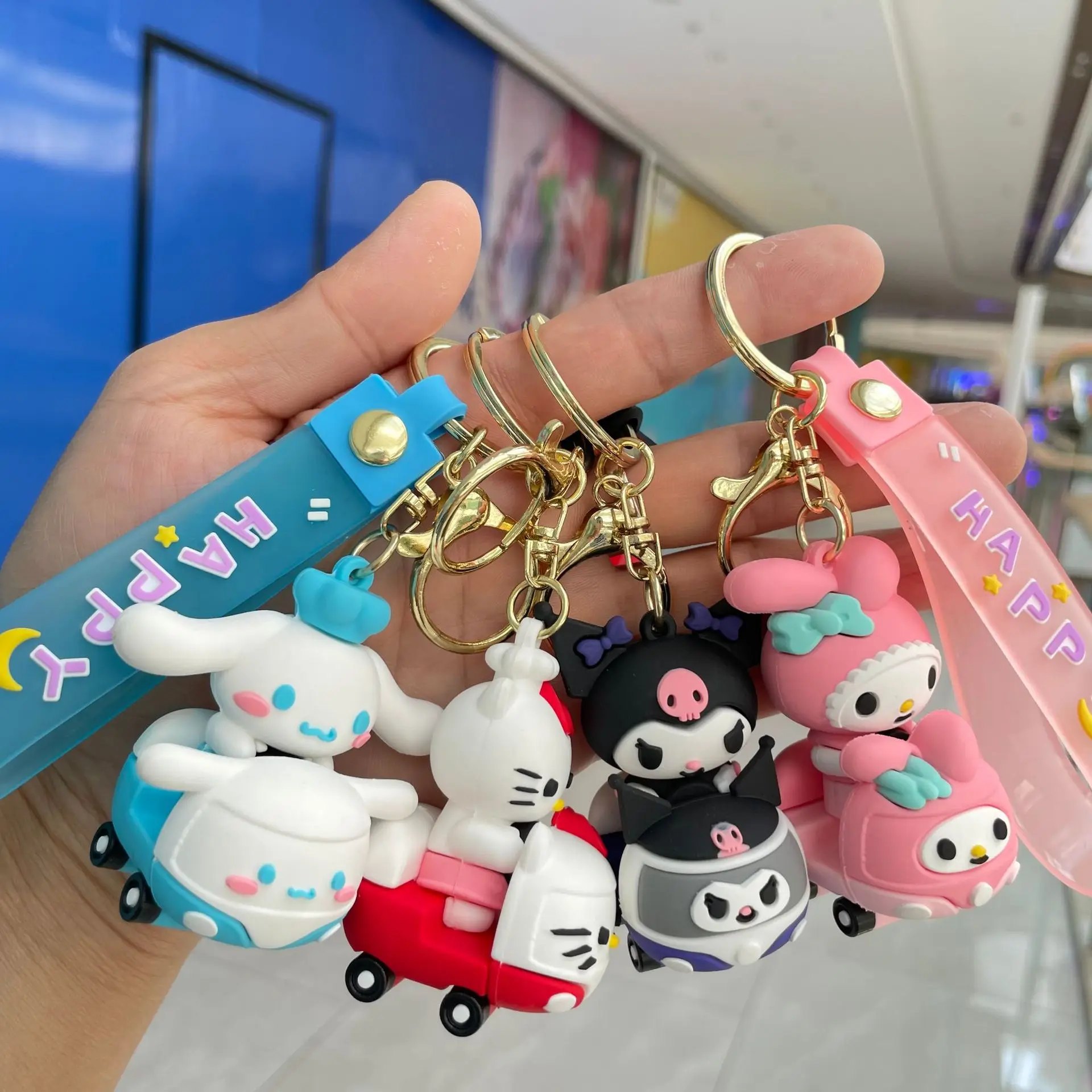 

Kawaii Hello Kitty Kuromi Keychain Sanrio Keyring Cartoon Melody Cinnamoroll Model Bag Pendant Doll Keyholder Girl Small Gifts