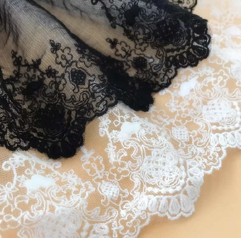 White Black 18cm Embroidery Lace Trim, DIY Handmade Lace Accessories Textile Fabrics RS47