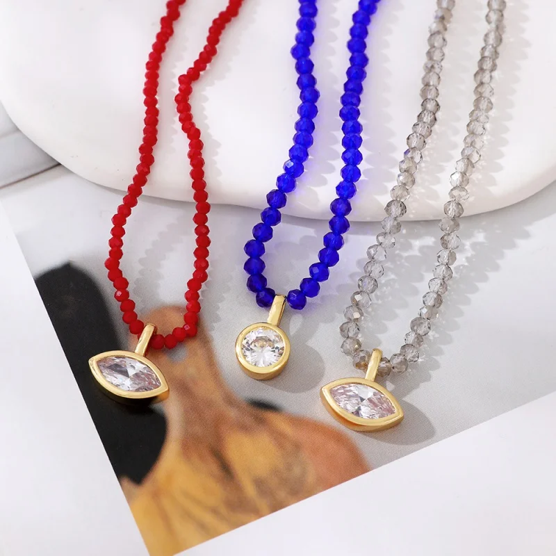 Faceted Crystal Bead and Gold Marquise-Cut Zirconia Pendant Necklace: Good Luck, Eternal Love, Confidence