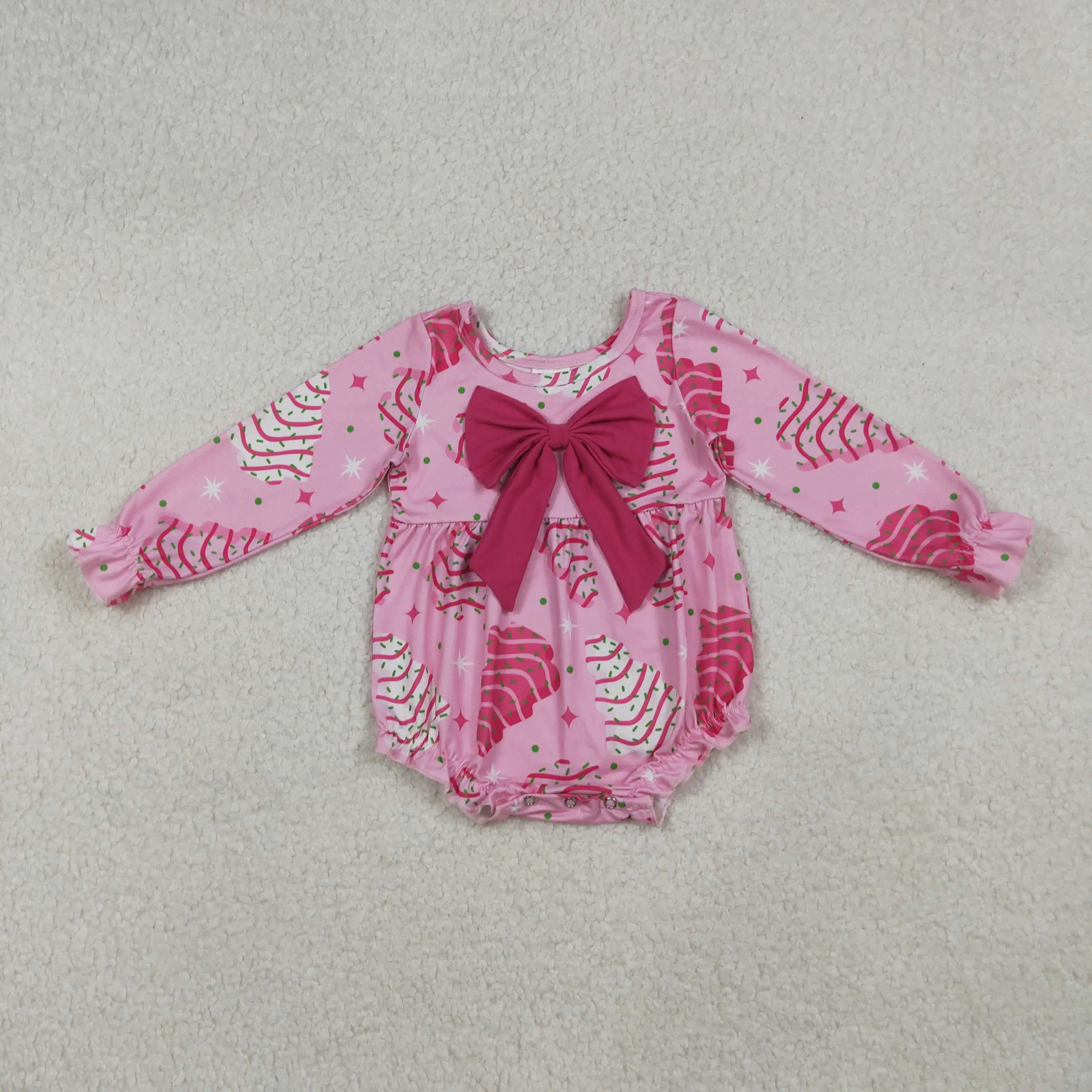 

X9.27 New baby girls romper wholesale Christmas tree rose red bow pink long-sleeved jumpsuit