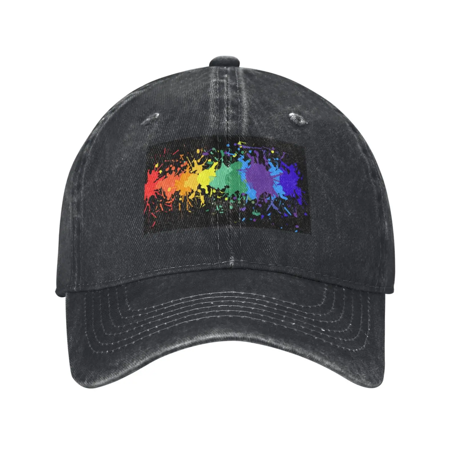 Pride Rainbow Paint Splash Print Vintage Washed Baseball Cap, Adjustable Cotton Unisex Outdoor Sports Sun Dad Hat