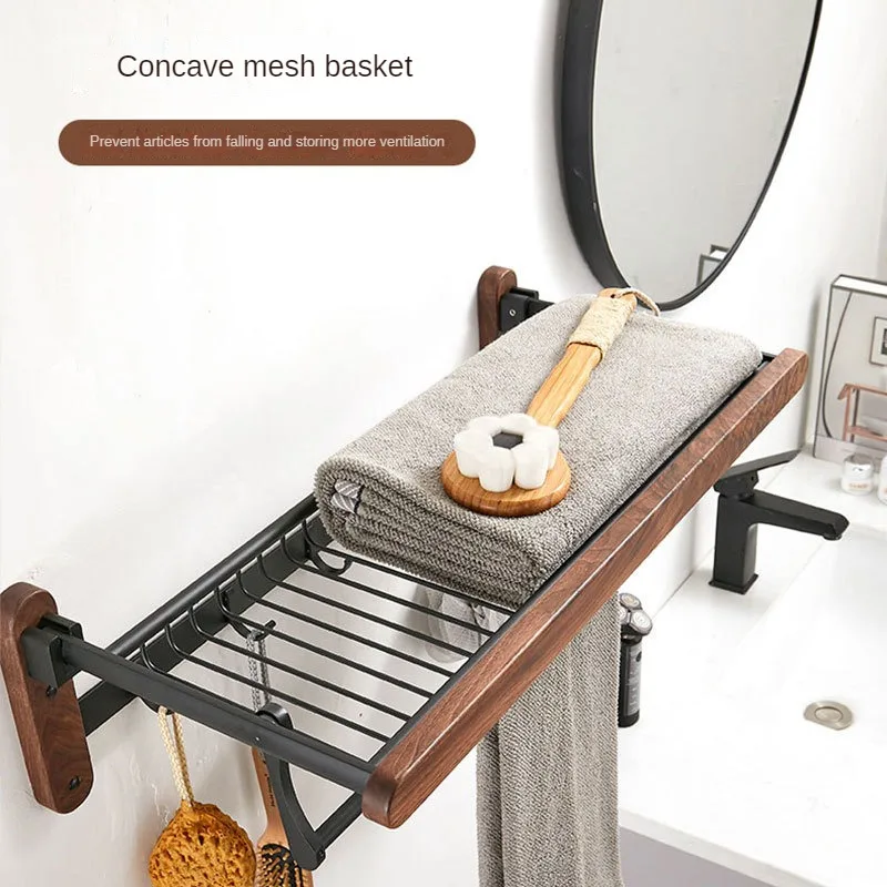 

Solid Wood Wall-Mounted Bathroom Towel Rack - No Drilling Required