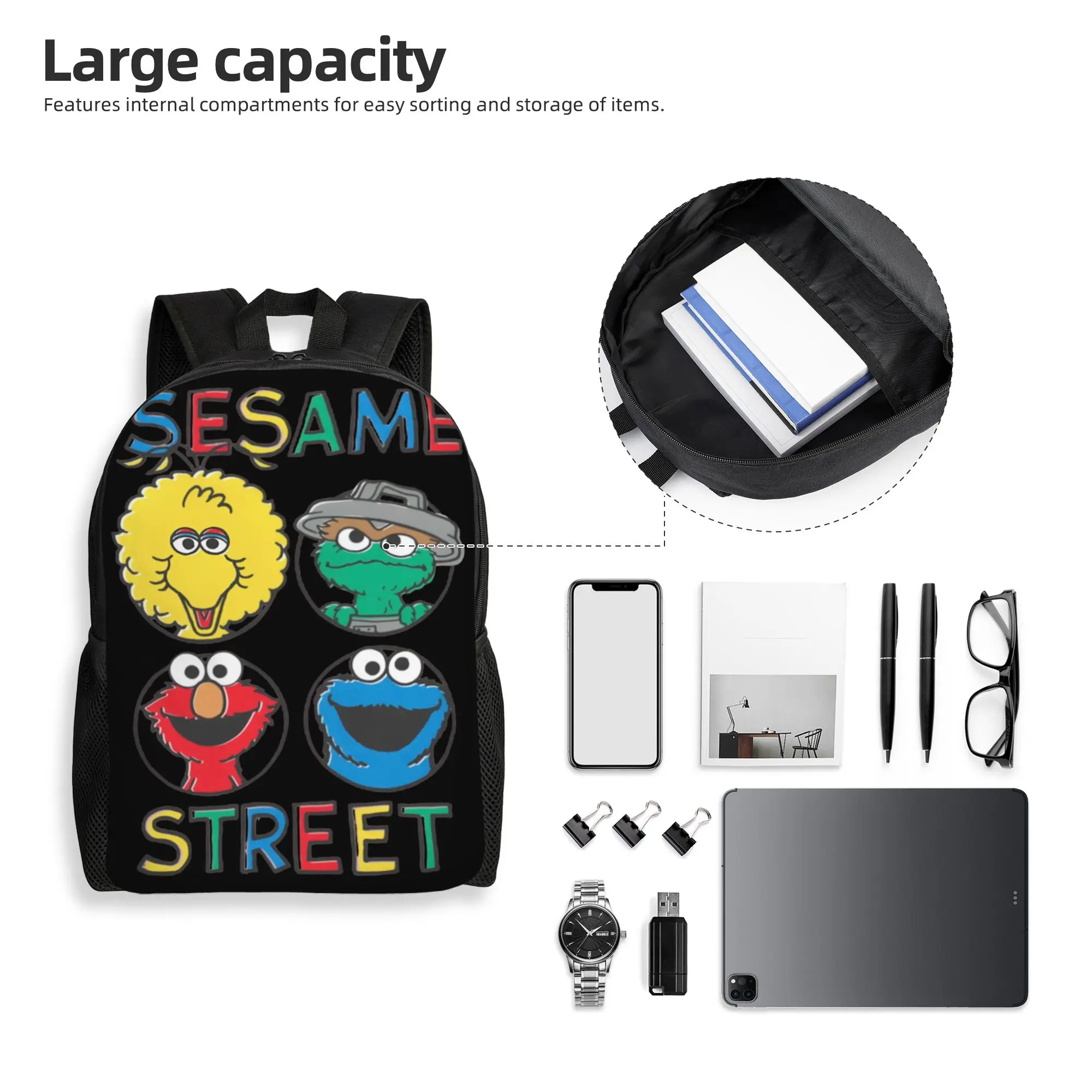 3D Print Cookie Monster Backpacks for Girls Boys Cartoon College School Travel Bags Men Women Bookbag Fits 15 Inch Laptop view 4