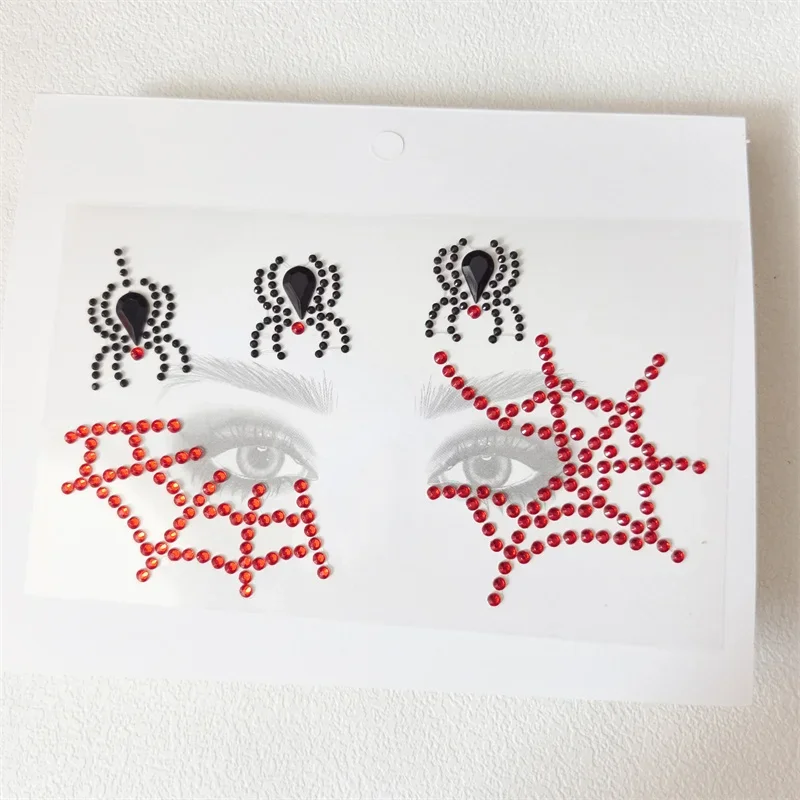 Red Black Spiders＆Spide web Little spiders Stereo Gem Stickers Makeup Eyes Face Jewels Stickers Party Cosplay Halloween Tattoos