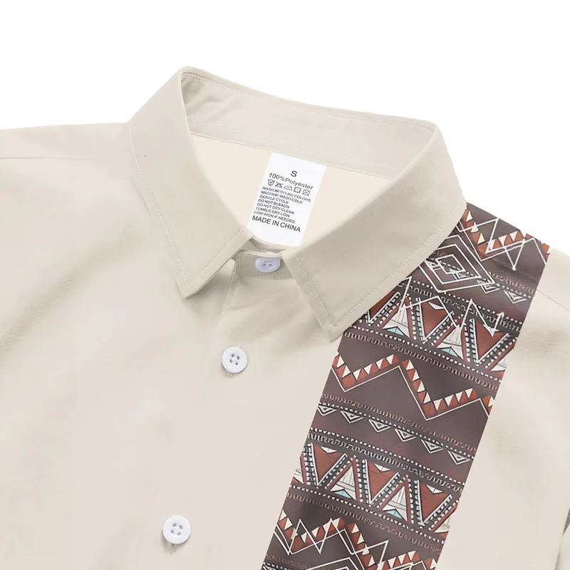 2027New men's ethnic-style long-sleeve Shirt With A turn-down Collar  Casual And Fashionable  Buttoned  Popular Foreign Trade It