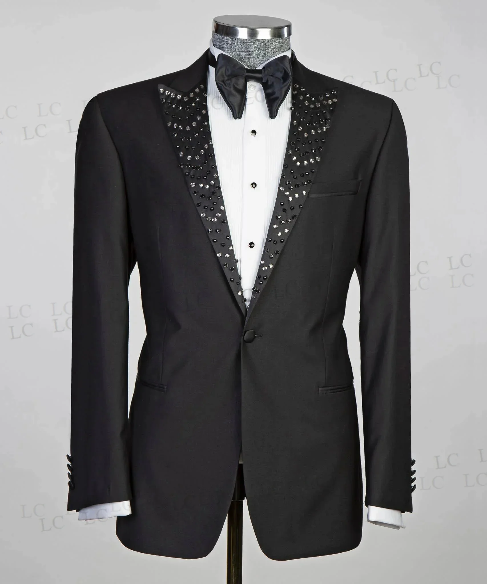 Classic Uniform 2 Pieces Blazer Pants Men Suits One Button Peaked Lapel Beads Slim Formal Prom Wedding Groom Plus Size Tailored