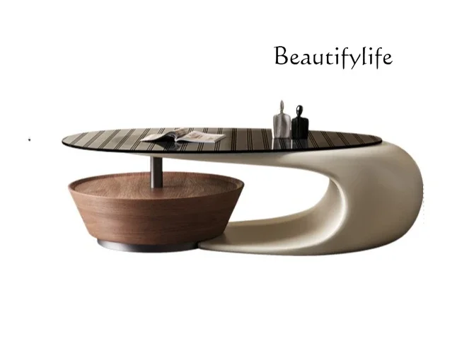 

Tavolino da caffè per la casa, soggiorno, villa creativa, in pelle di noce, dal design moderno e minimalista, di lusso leggero