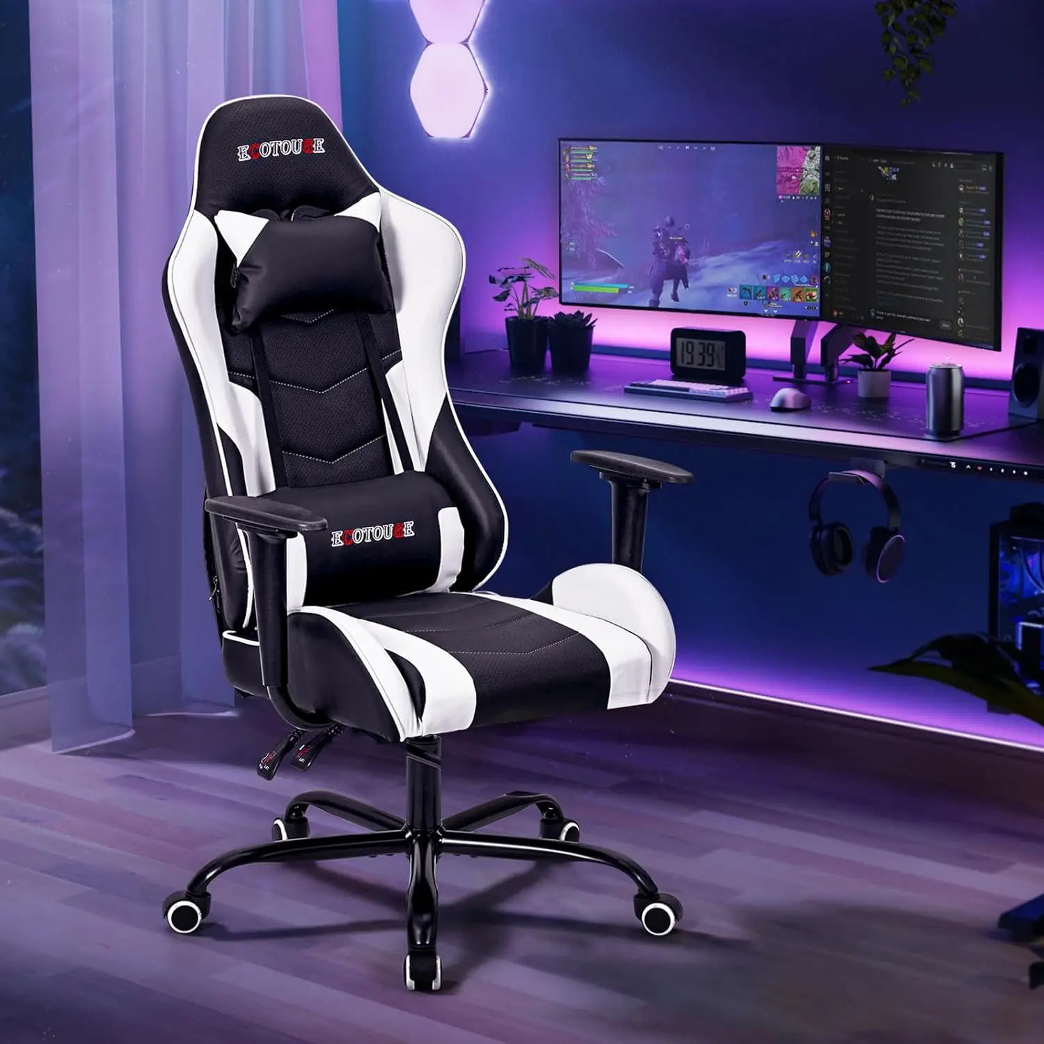 PC Gaming Chair Massage Ergonomic Office Desk Chair Racing PU Leather Recliner Swivel Rocker with Headrest and Lumbar Pillow,