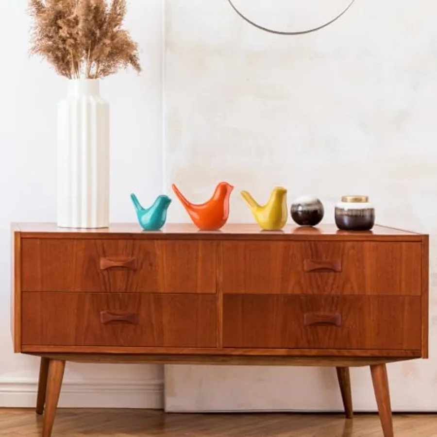 3pcs Mid Century Modern Decor Medieval Table Decor Ceramic Birds Orange Blue and Yellow Ceramic Birds for Home Office Table Des - view 4
