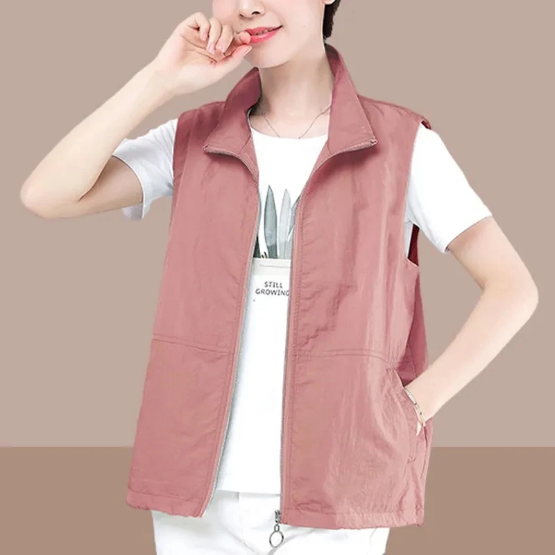 Casual Liner Cropped Summer Vest Women Lightweight Basic Turndown Collar Sleeveless Jackets Solid Color Classic Chaleco Mujer