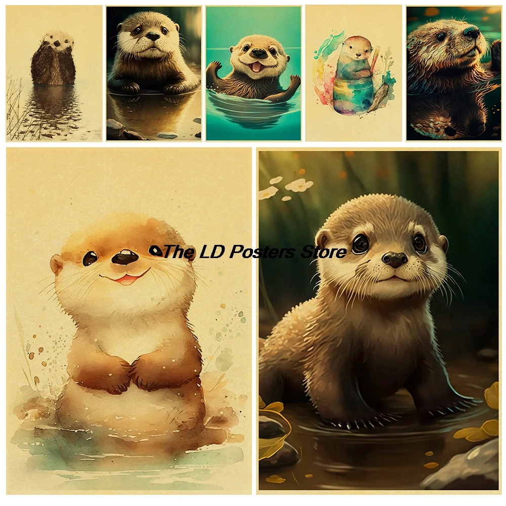 

Cartoon Cute Otter Lover Posters Kraft Paper Print Wall Art Pictures Cafe Skateboard Skateboard Community Dormitory Posters