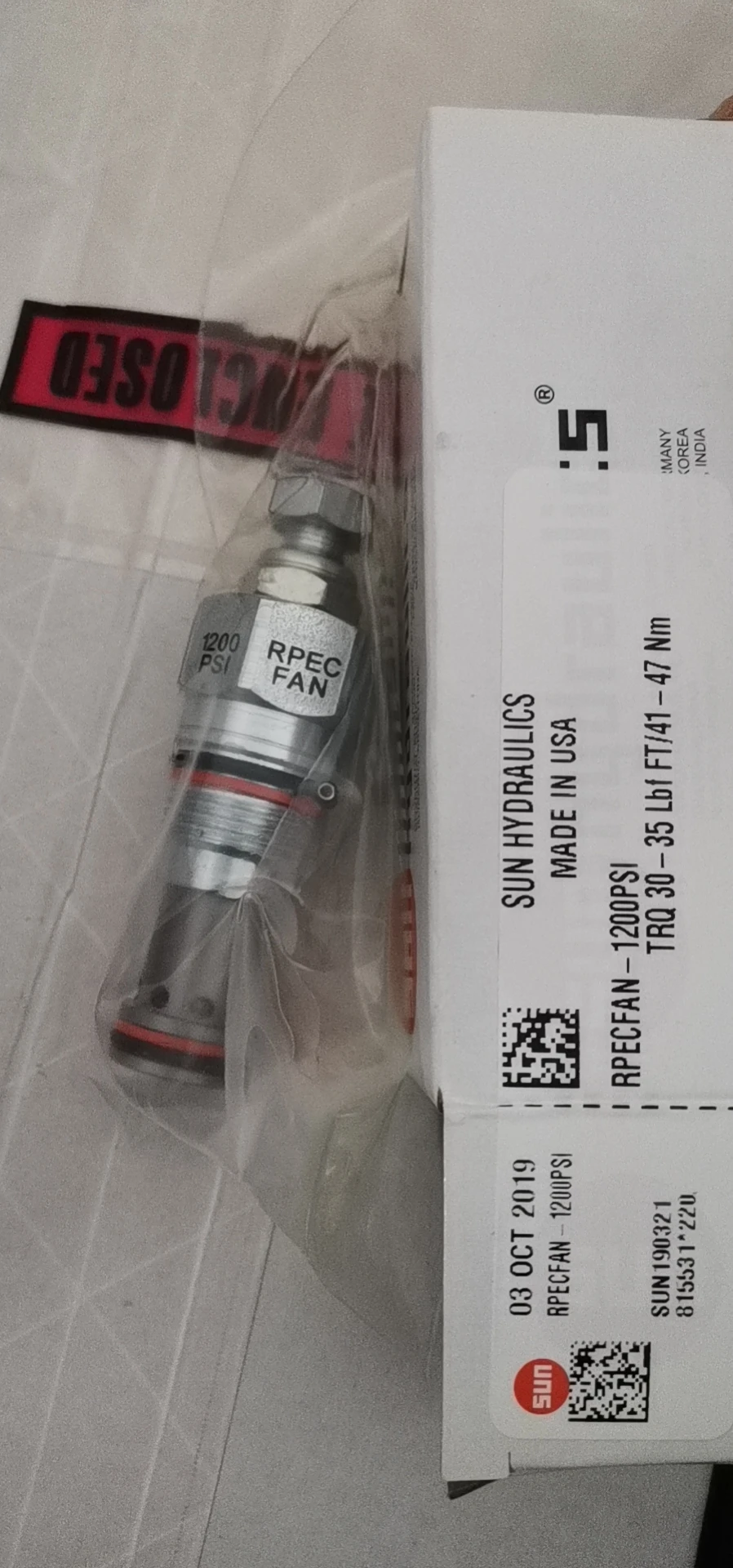 RPECFAN1200PSI RPEC-FAN 1200PSI SUN hydraulics origin  USA Pilot-operated, balanced piston relief valve screw in cartridge valve