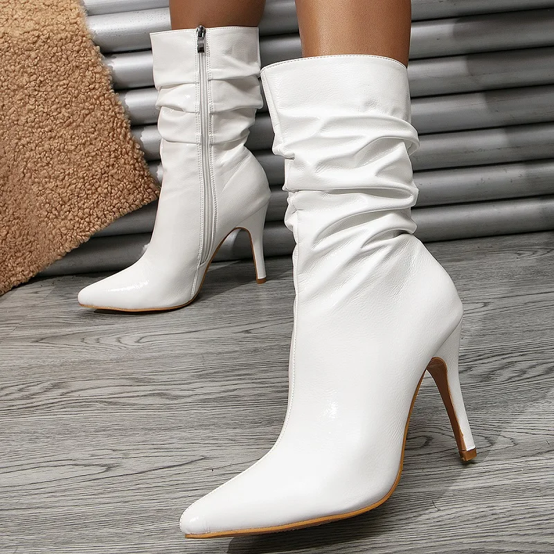 Eilyken Sexy Pleated Pointed Toe Ankle Boots Woman Nightparty High Heel Shoes Fashion Spring Autumn Modern Short Booties