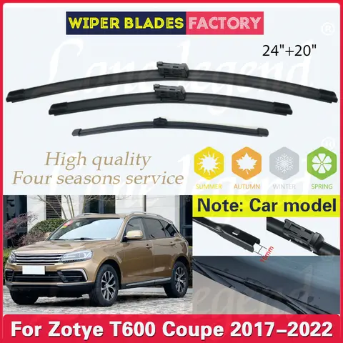 Lâminas de borracha dianteiras e traseiras para Zotye T600 Coupe, pára-brisas, escova de chuva, alta qualidade, 2017, 2018, 2019, 2020, 2021, 2022