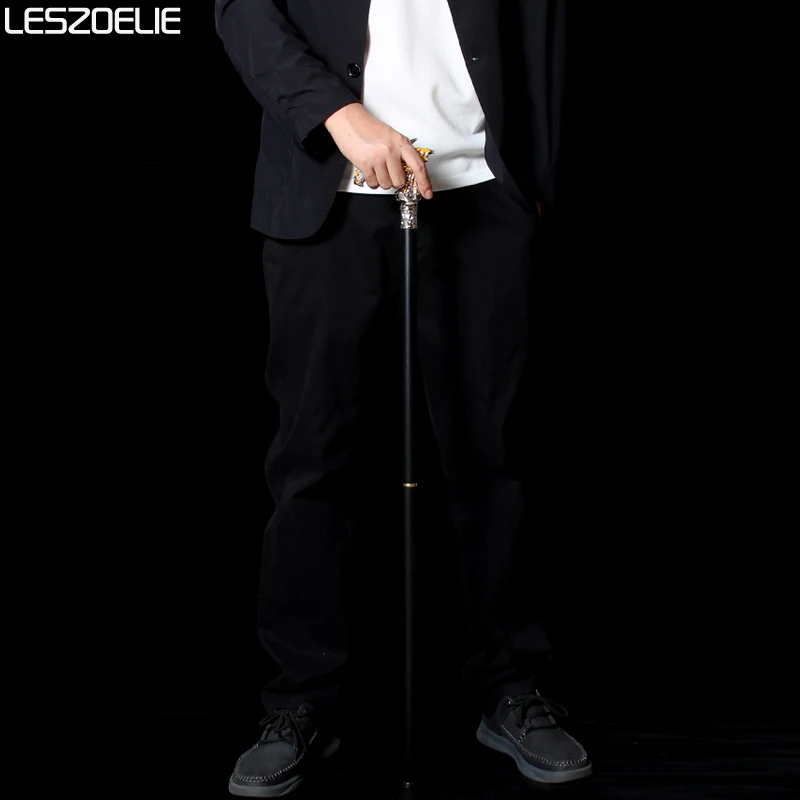 Bastón con cabeza de dragón plateado brillante de lujo de 92cm con amarillo para hombres y mujeres, bastón decorativo Vintage a la moda para fiesta y Cosplay