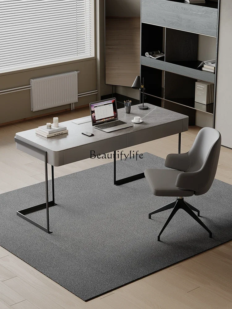 

Italian rock slab modern simple high-end small apartment Nordic light luxury computer desk