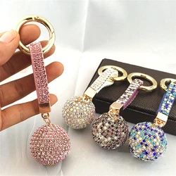 Multicolor Rhinestone Crystal Ball Car Keychain Leather Strap Charm Pendant Key Ring Women Men Car Key Chains Fashion Jewelry