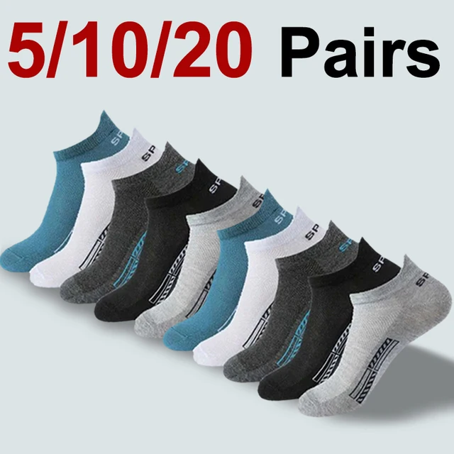5/10/20 Par Męskich Skarpetek Stopkowych w Jednolitym Kolorze, Wiosenno-Letnie, Siateczkowe, Oddychające, Antyzapachowe, Absorbujące Pot, Codzienne Skarpetki typu Boat Socks