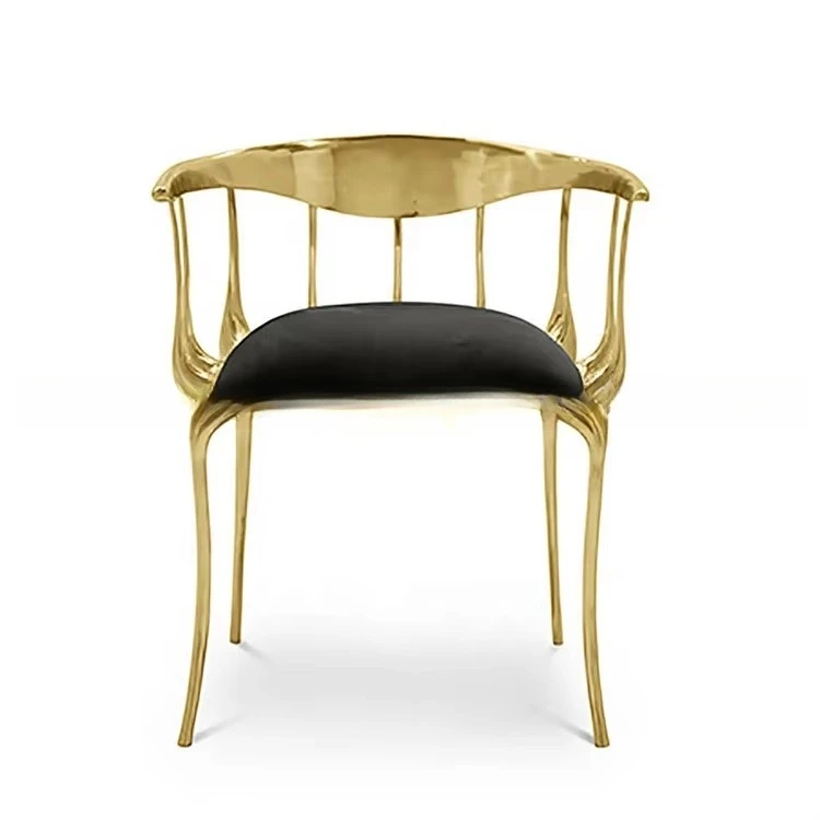 Luxury Italian Brass Makeup Chair with Book Desk Nordic Bedroom Copper Dining Chair for Living Room Bar Hotel Villa