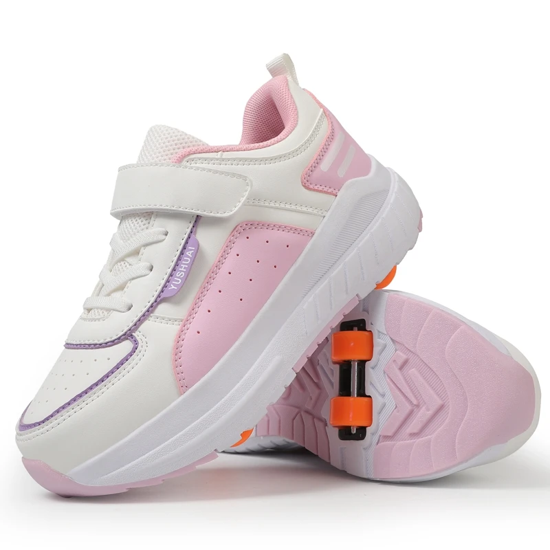 Kids Roller Skates, 4 Wheels Detachable Wheeled Sneakers, Girls Outdoor Sports Deformable Wheel Shoes