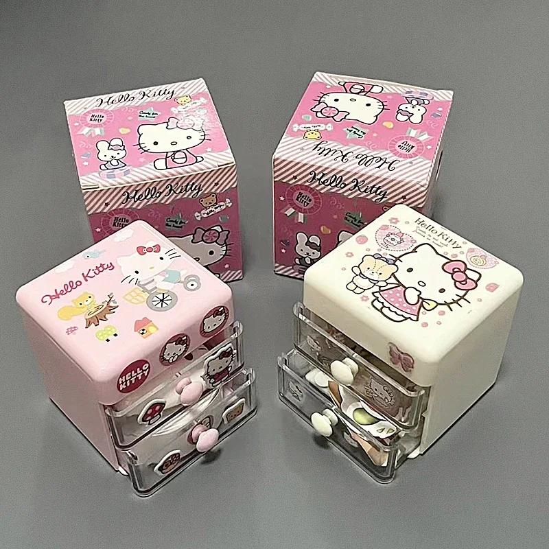 

Sanrio Hello Kitty Mini Storage Box Cartoon Cinnamoroll Melody Double Layer Jewelry Stickers Organizer Box Girls Gifts