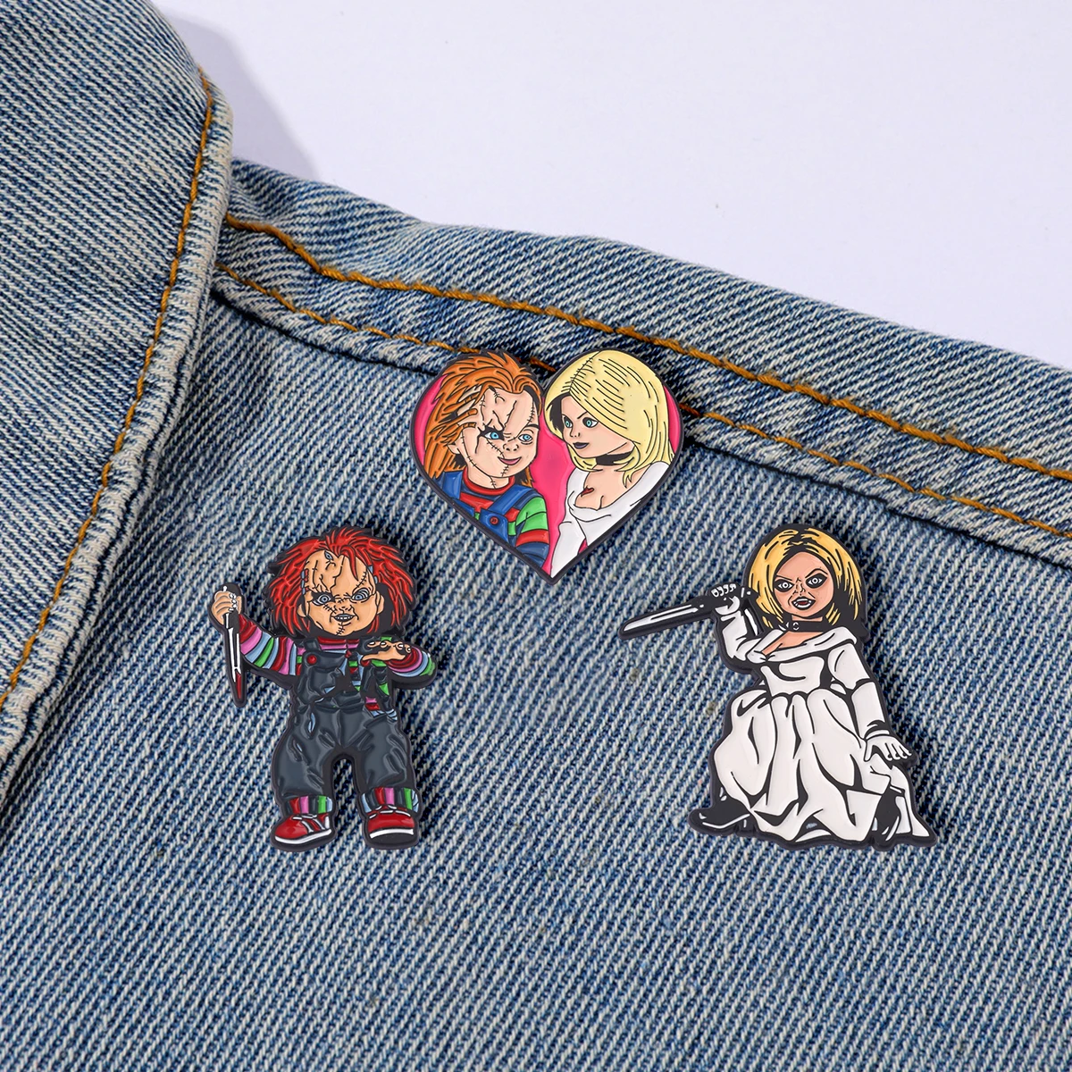 3Pcs/Set Horror Movie Cartoon Character Enamel Brooch Funny Metal Badge Lapel Pin Cosplay Jewelry Accessories Gift For Friends