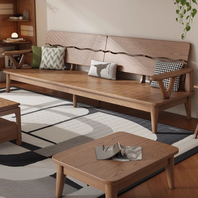 

Simple and modern pure solid wood sofa New Chinese-style living room Small apartment three-person