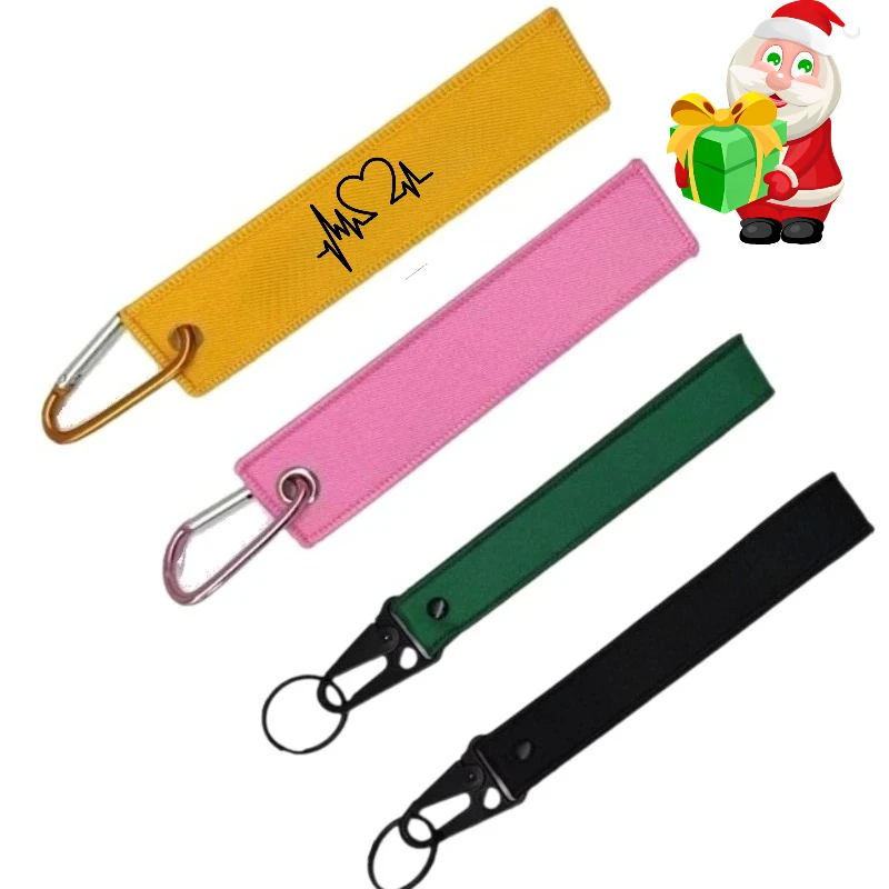 Custom Logo Motorcycle Webbing Keychain Personalize Image Name Bag Embroider Woven Eagle Beak Key Chain Ring Ribbon Keyring Rope