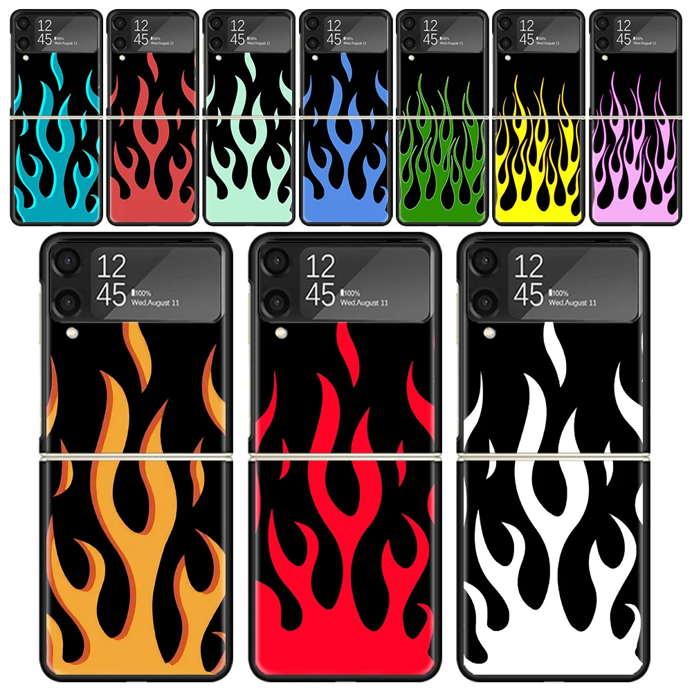 Cool Green Red Flame Fire Cases For Samsung Galaxy Z Flip 4 5 6 3 Z Flip6 Flip4 Flip5 Flip3 ZFlip6 ZFlip5 5G Hard Shockproof Fun