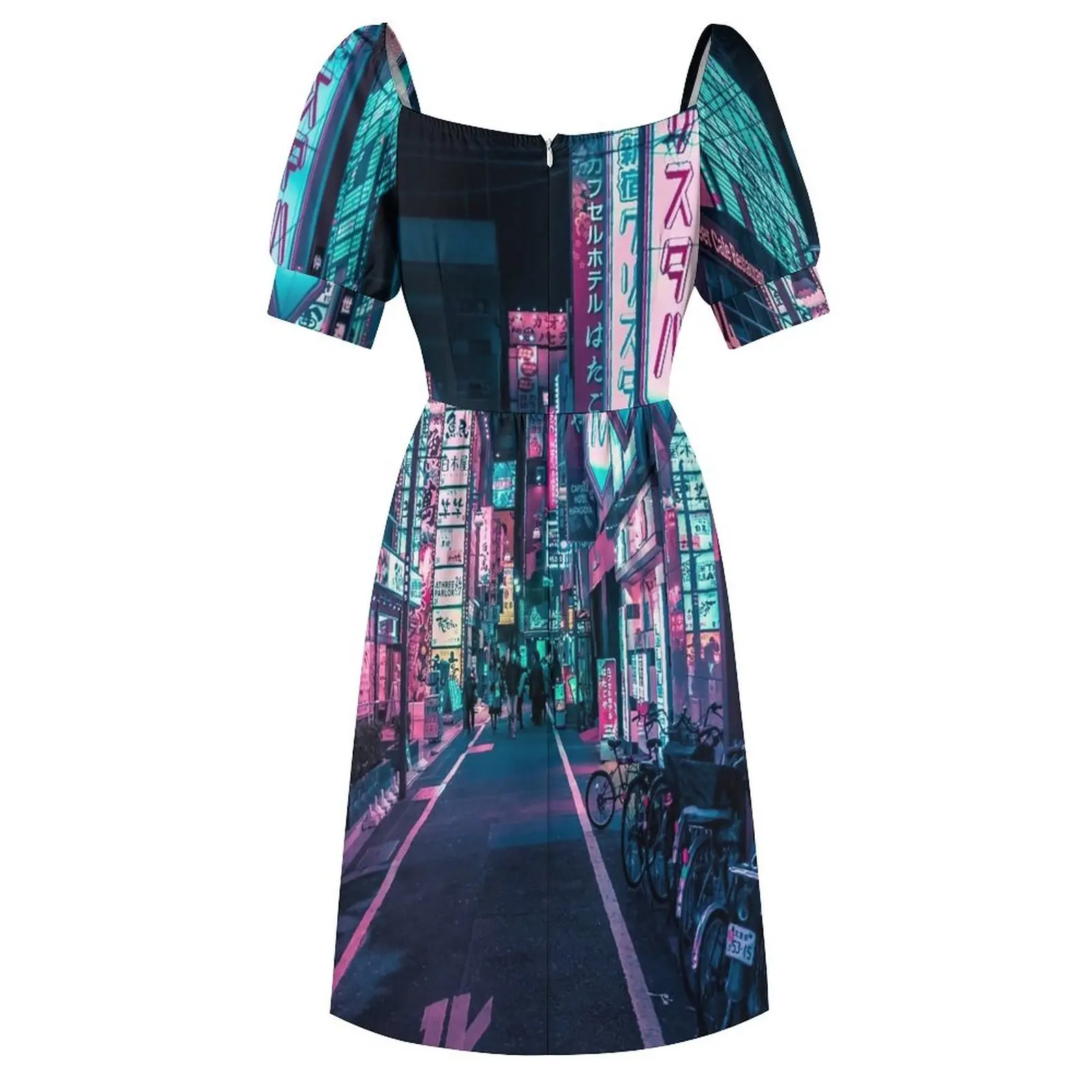 Tokyo - A Neon Wonderland Short Sleeved Dress Women's evening dress beach outfits for women Dress