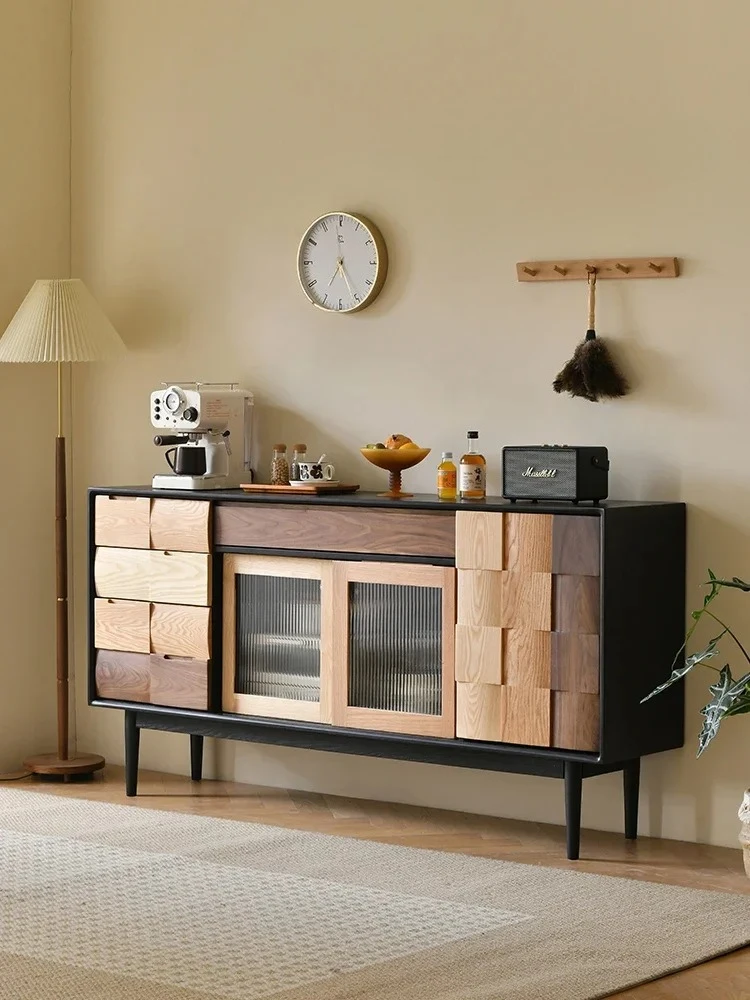 

Североамериканский черный орех и белый воск, комбинированный боковой шкаф из чистого массива дерева, современный ресторанный шкаф для хранения чая