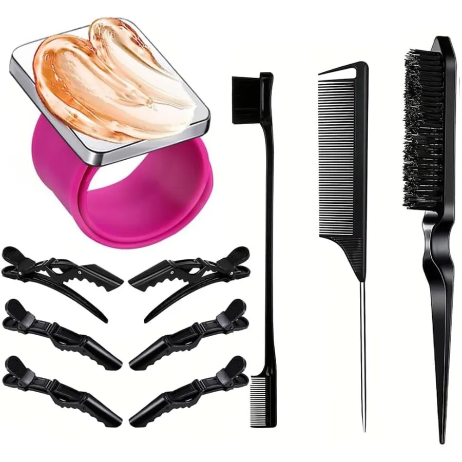 

Magnetic Wristband for Hair Stylist 10 Pieces Hair Braiding Tool Set with Edge Teasing Brush Rat Tail Comb Alligator Clip Braid