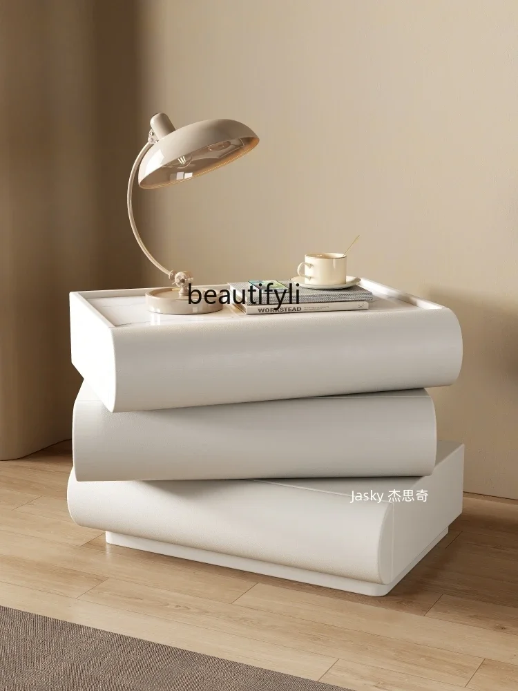 

Bedside Table Cream Style Rotating Simple French Storage Cabinet Three Buckets Floor Cabinet