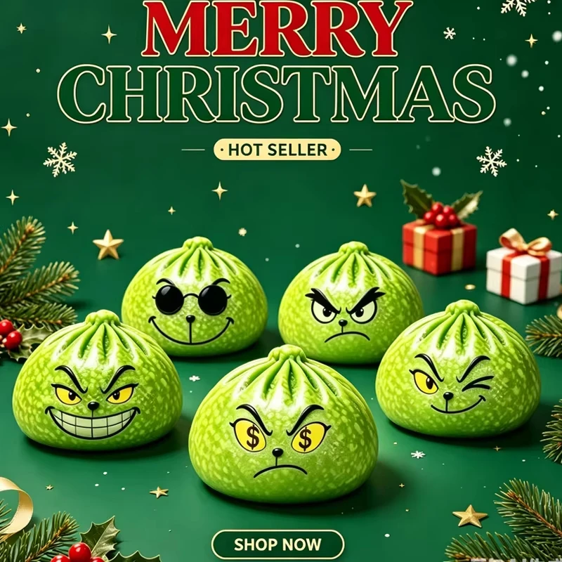 Glitter Green Dumpling With Steamer Sensory Fidget Toy Relieve Stress Christmas Party Gift New Year Gift Decor For Kids Adults