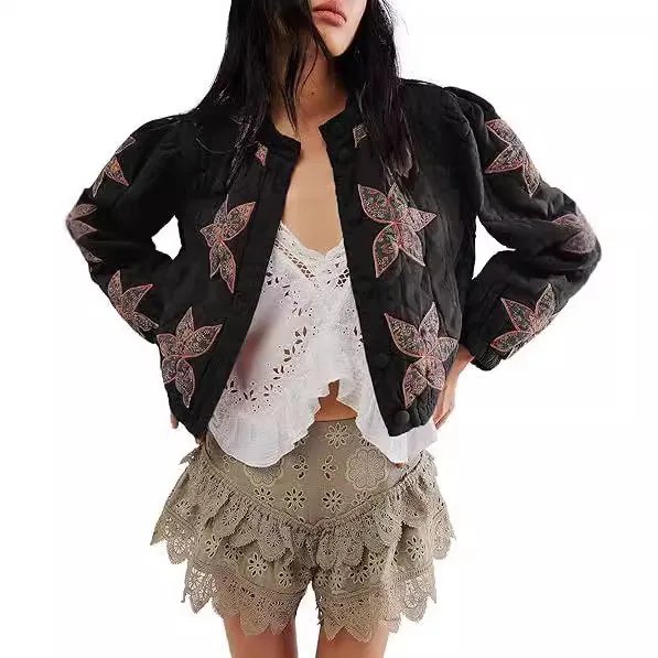 Women Print Parkas Single Breasted O Neck Jackets Long Sleeve Casual Short Coats Thick Warm Elegant Jacket Office Lady Winter