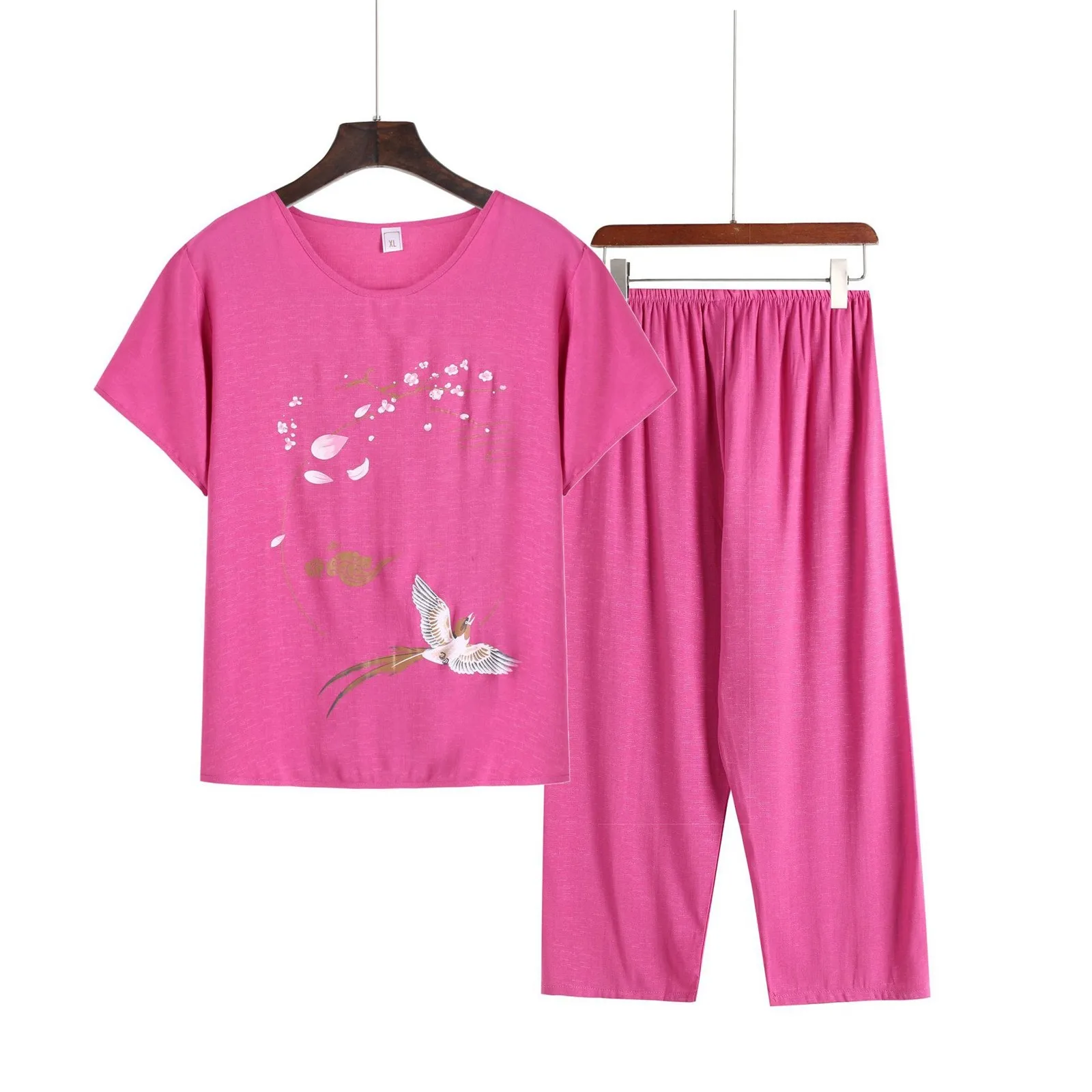 Conjunto de pijama fino para mulheres, gola redonda, manga curta, calças cortadas, macacão e macacão para maternidade, que pode ser usado lá fora, verão