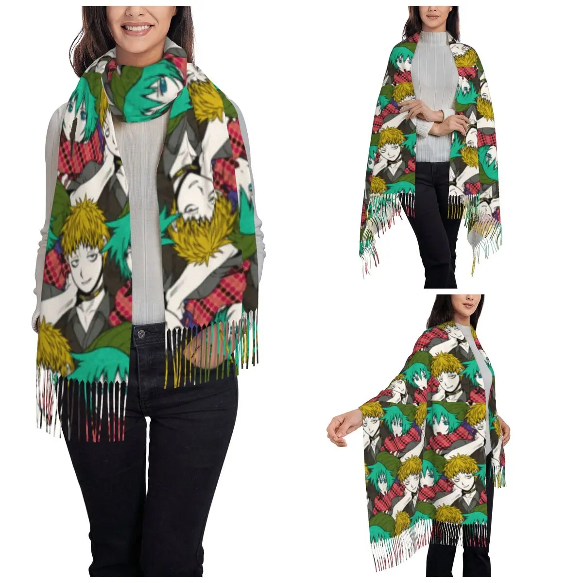 Keiji Shinoji Scarf for Womens Winter Fall Pashmina Shawls and Wrap Your Turn To Die Long Large Scarves with Tassel for Ladies