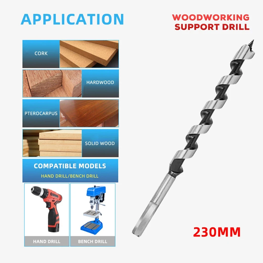 General Building Woodworking HCS Drill Bit 230mm 6-25mm Single Wing Cutting Edge Long Woodworking Center Auger