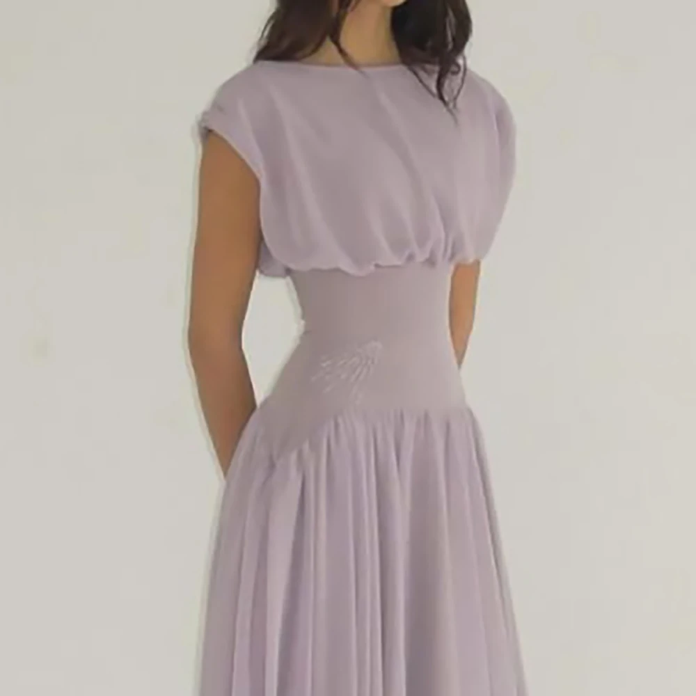 

Elegant Purple Women Dress Custom Short Sleeves Bead-Embroidered Formal Gown Chiffon Evening Dress for Valentine's Day