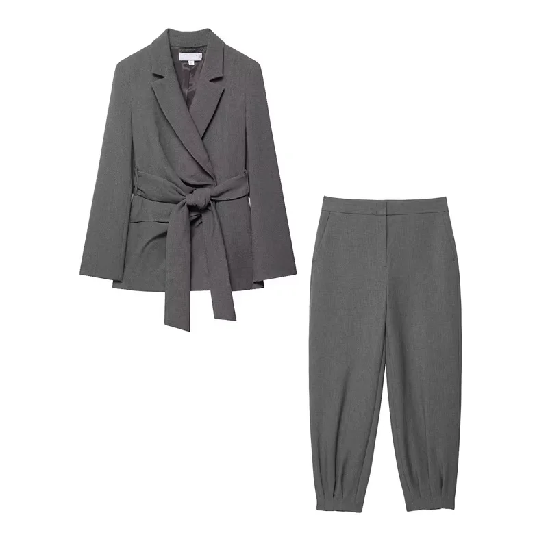 

Jenny&dave French Fashionable Lady Minimalist Gray Suit And Harem Pants Set Woman Clothes Pant Sets Two Piece Set Women's Suit