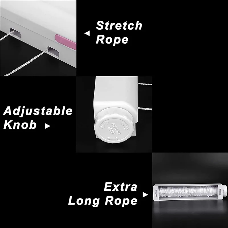 

ABWP-2X Retractable Clothesline Telescopic Indoor Outdoor Wall Mounted Clothes Dryer Line Drying Rope Hanger (4 Lines)